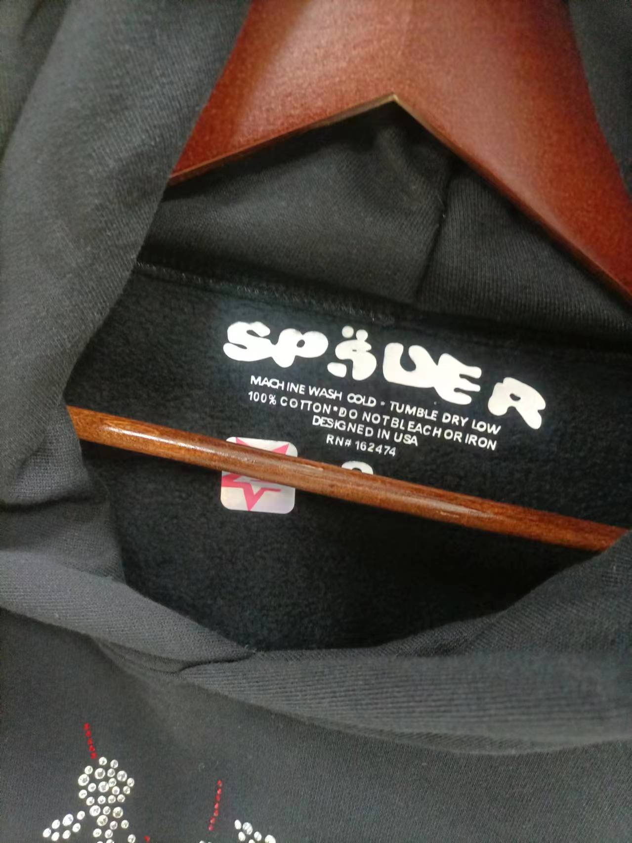 Sp5der OG Rhinestone Logo Hoodie 'Black White'