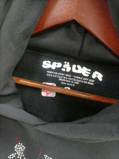 Sp5der OG Rhinestone Logo Hoodie 'Black White'
