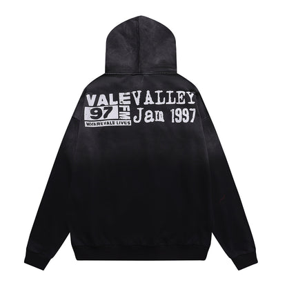 Vale Forever "Valley" Silver Chain & Cross Rhinestone Hoodie Black