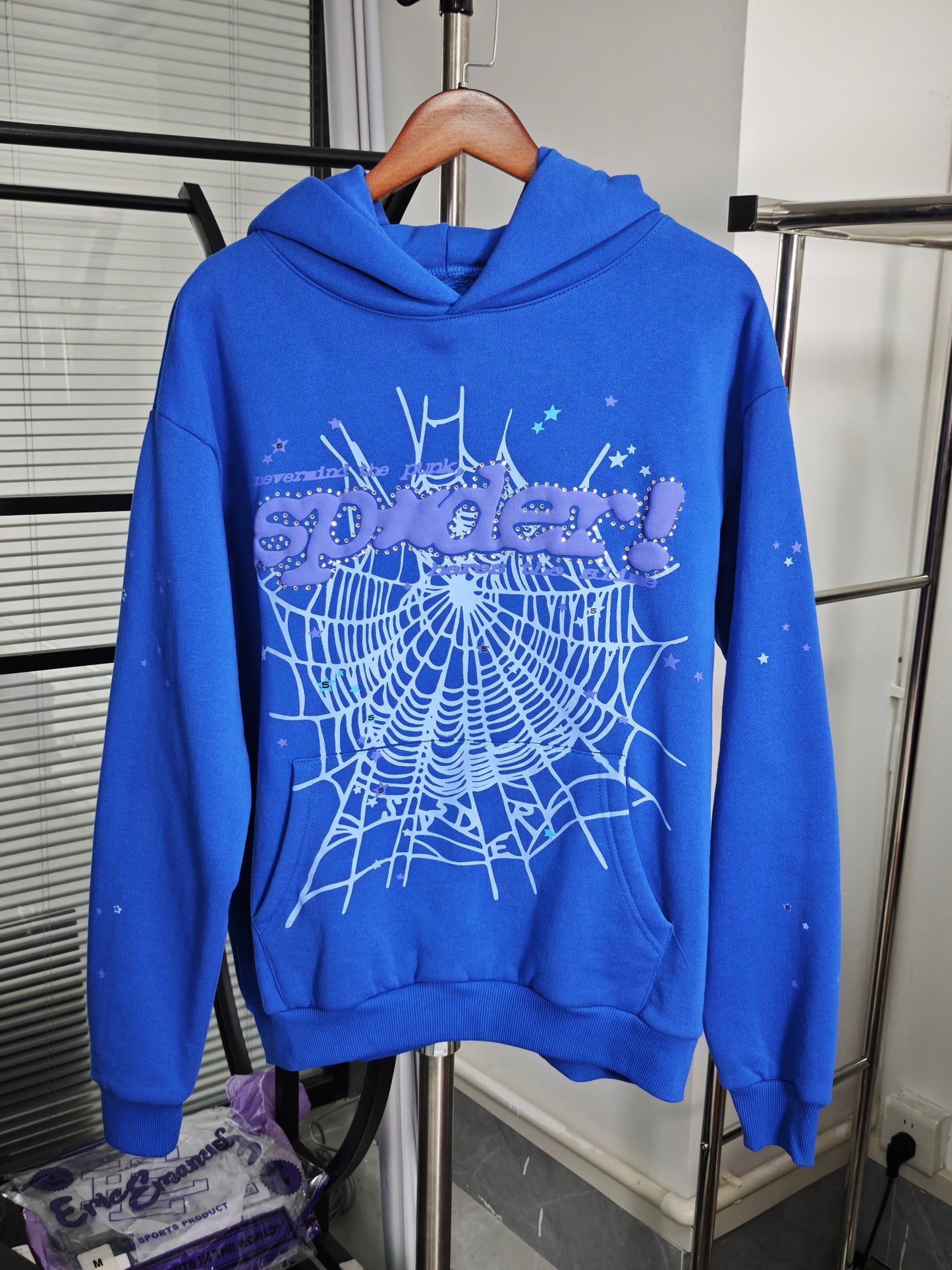 Sp5der Rhinestone Punk V2 Hoodie Royal Blue