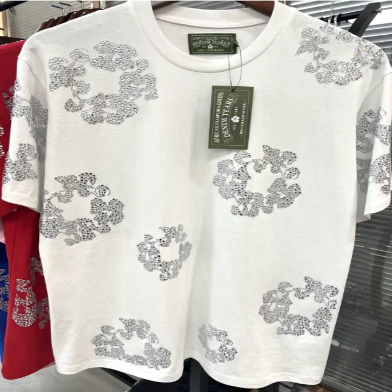 Denim Tears Rhinestone Cotton Wreath T-Shirt White