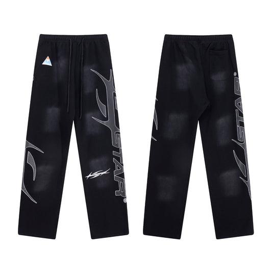 Hellstar Graphic Print Washed Black Sweatpants