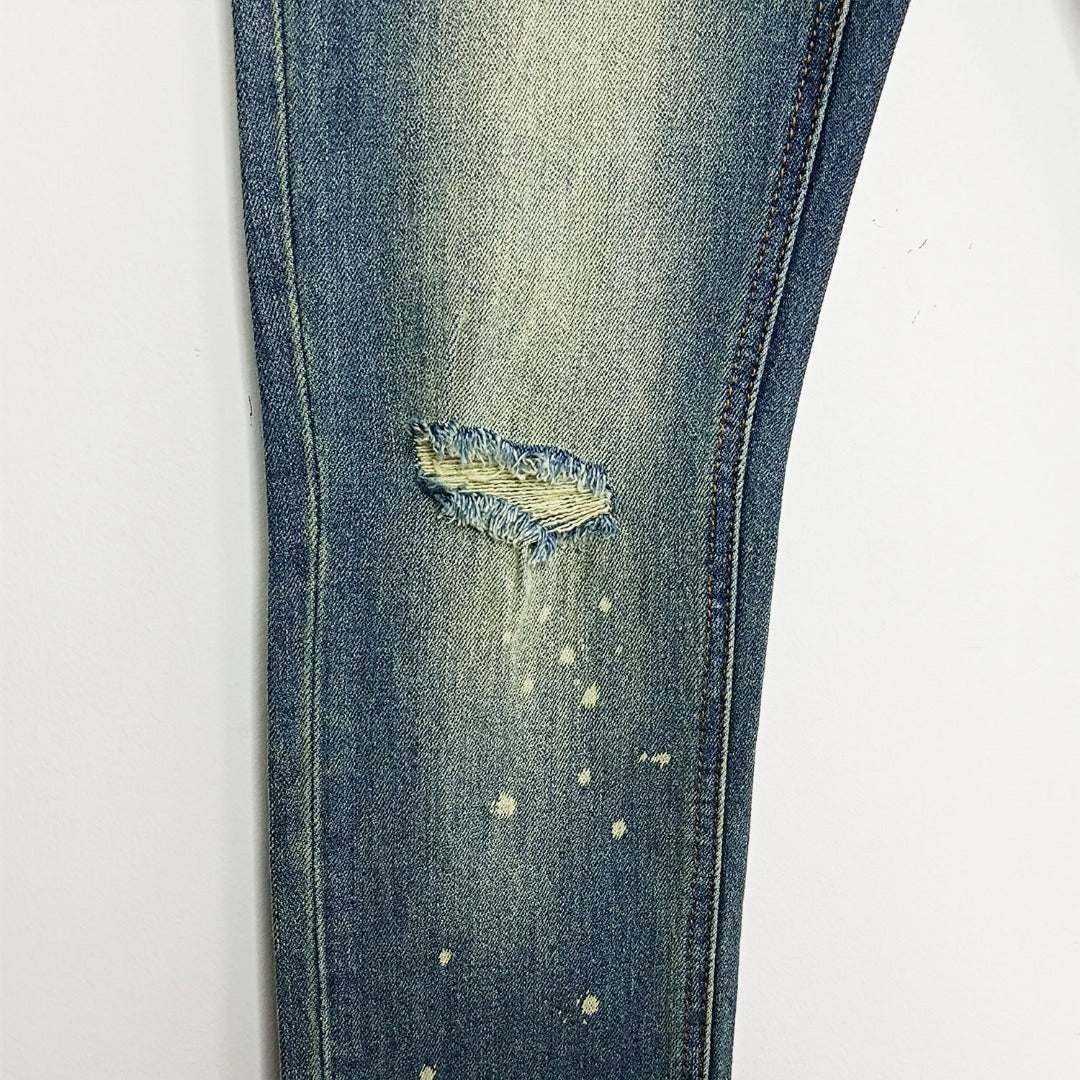 Ksubi Men's Washed Blue Paint Splatter Distressed Jeans