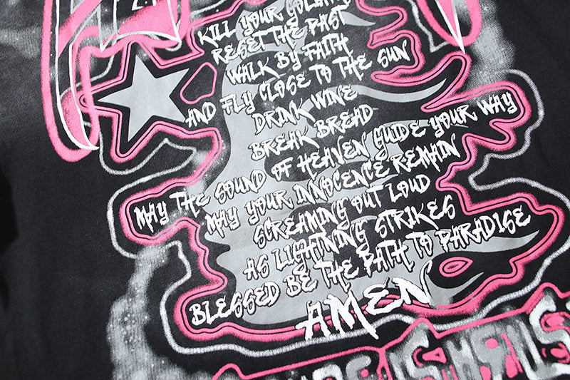 Hellstar The Future Graphic Print Oversized Streetwear T-Shirt - Black/Pink