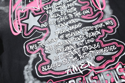 Hellstar The Future Graphic Print Oversized Streetwear T-Shirt - Black/Pink