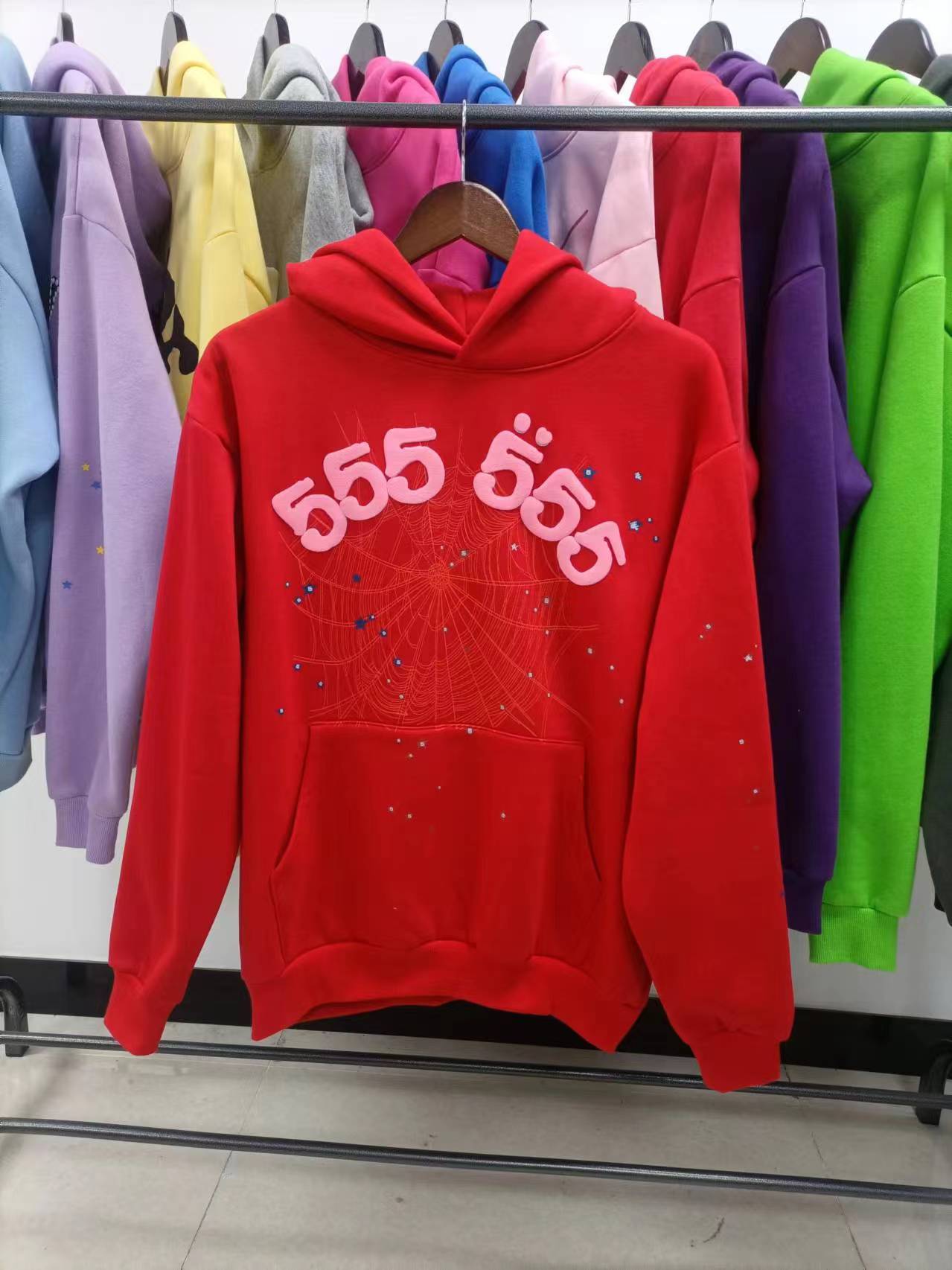 Sp5der Worldwide Red Angel Number 555 Hoodie