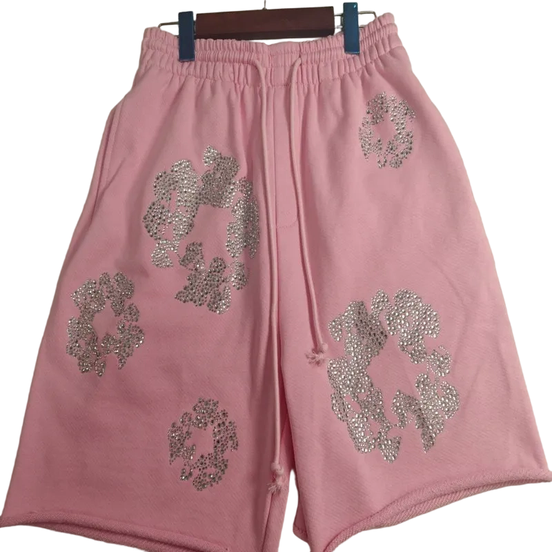 Denim Tears Rhinestone Cotton Wreath Shorts Pink