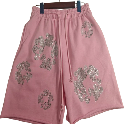 Denim Tears Rhinestone Cotton Wreath Shorts Pink