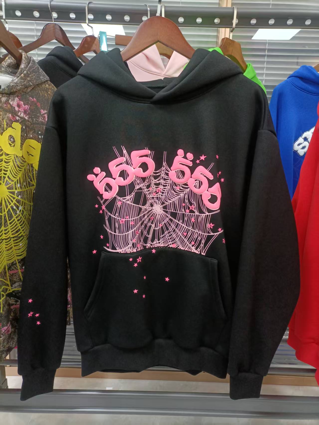 Sp5der Worldwide Pink Black 555 Hoodie