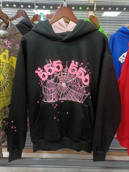 Sp5der Worldwide Pink Black 555 Hoodie