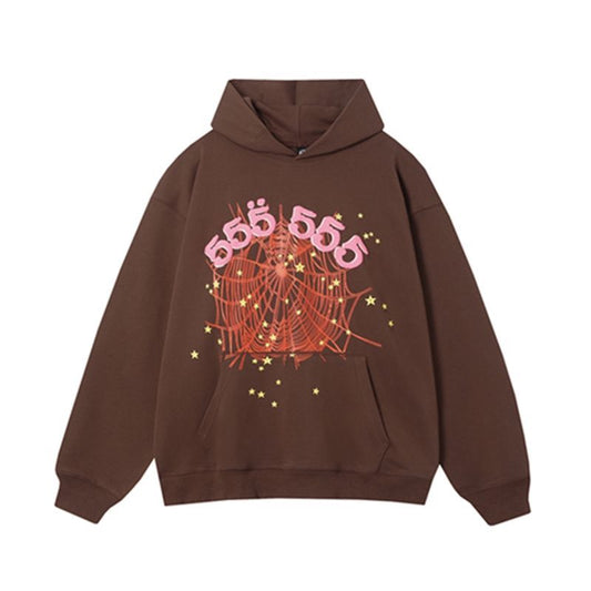 Sp5der Angel Number 555 Hoodie Brown