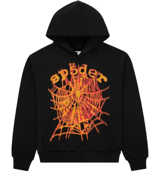 Sp5der OG Web V2 Hoodie Black Orange
