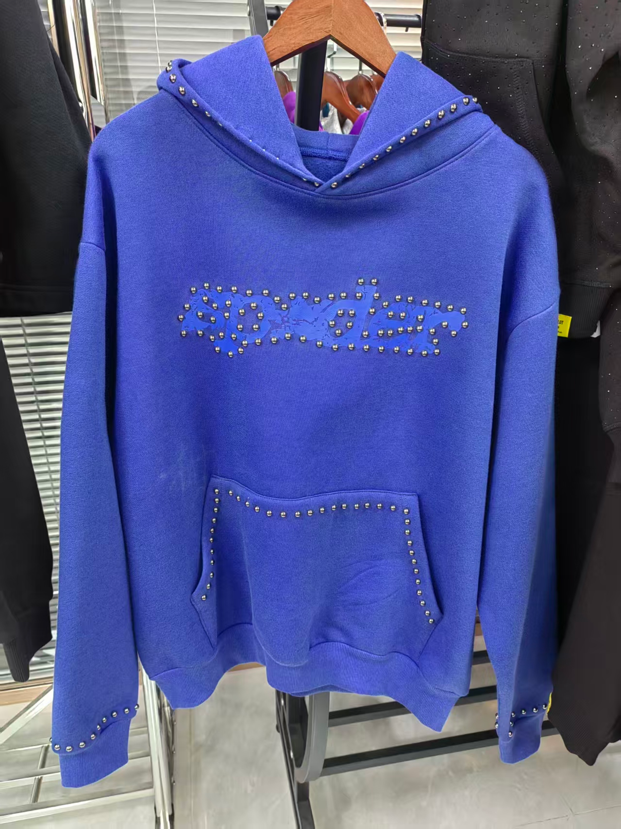 Sp5der Punk V3 Studded Hoodie Blue