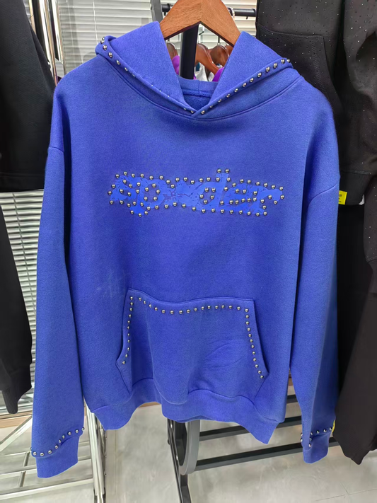 Sp5der Punk V3 Studded Hoodie Blue
