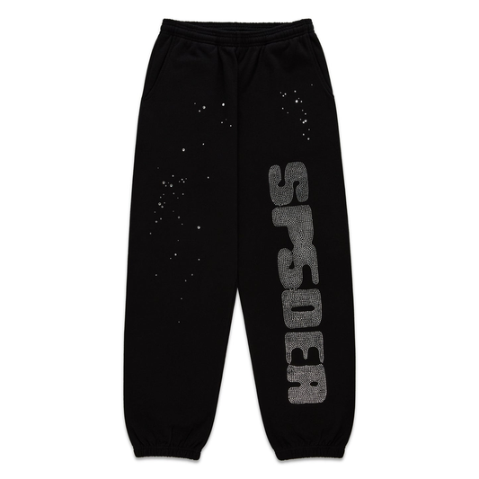 Sp5der Rhinestone Silk Sweatpants Black