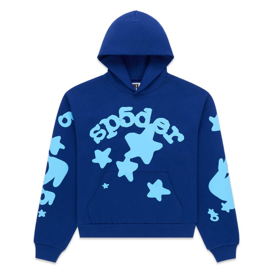 Sp5der Rhinestone Logo Hoodie  Sky Blue