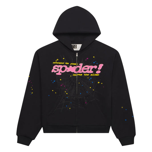 Sp5der Punk V2 Zip Up Hoodie Black