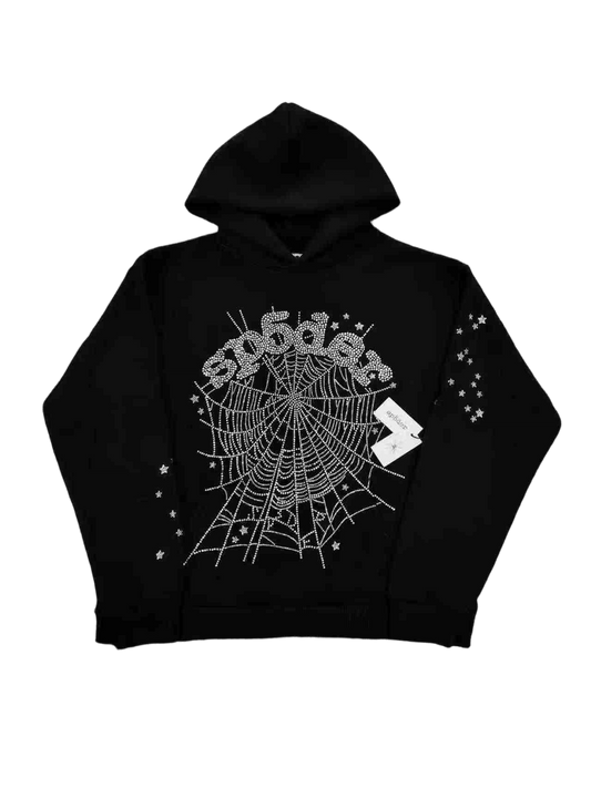Sp5der OG Web Rhinestone Hoodie Black