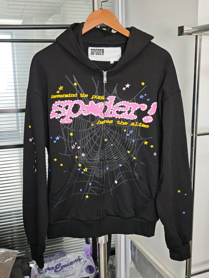 Sp5der Punk V2 Zip Up Hoodie Black