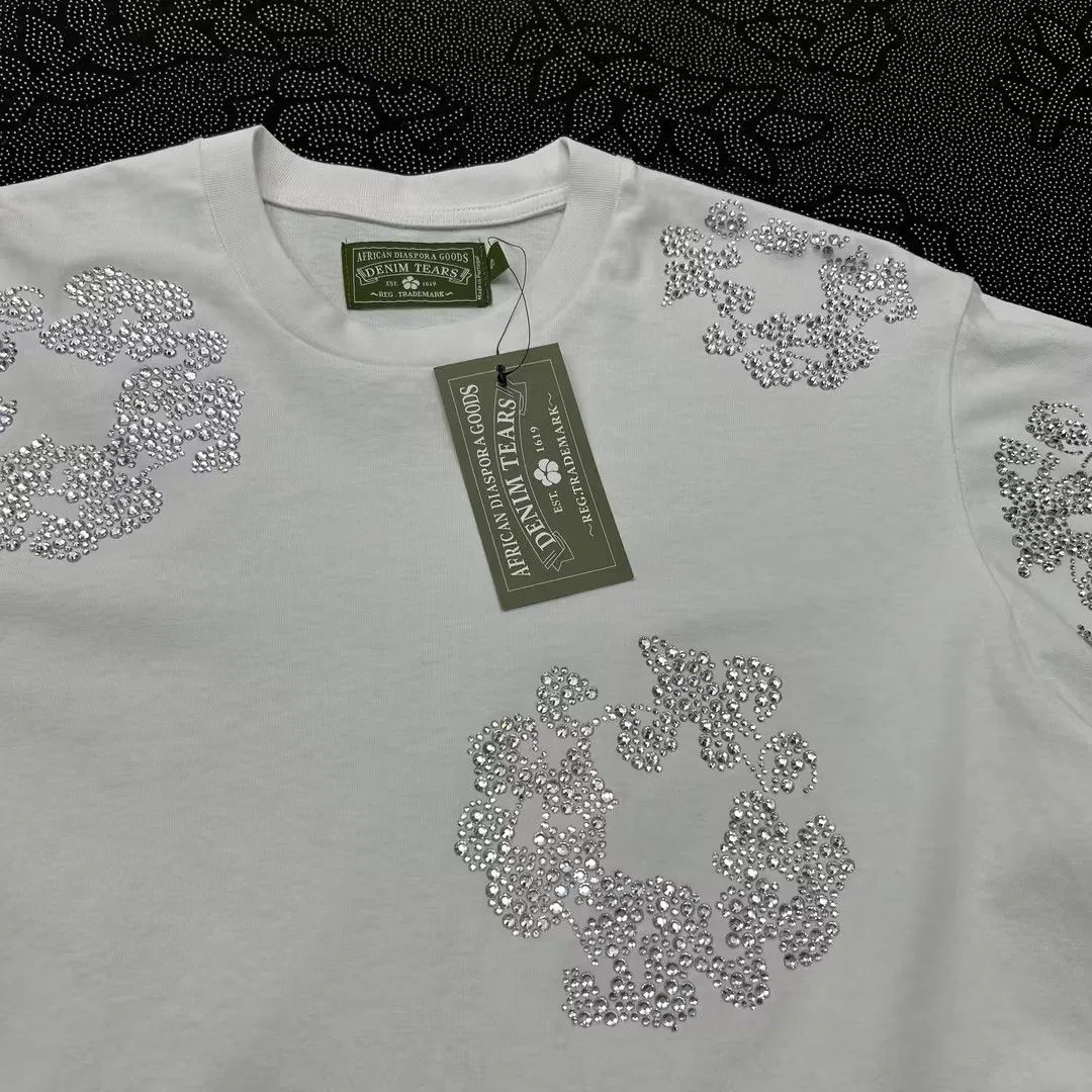 Denim Tears Rhinestone Cotton Wreath T-Shirt White