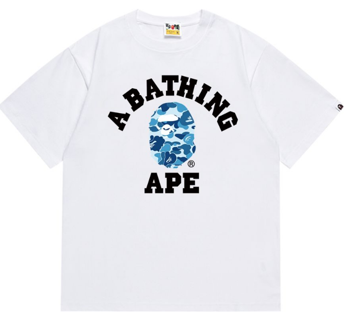 APE ABC Camo College Tee White Blue Classic Ape Head T-Shirt
