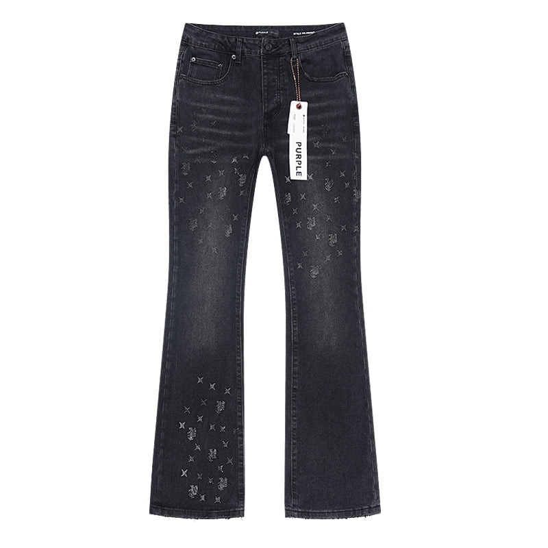 Purple Brand Laser Monogram Flare Jeans Black