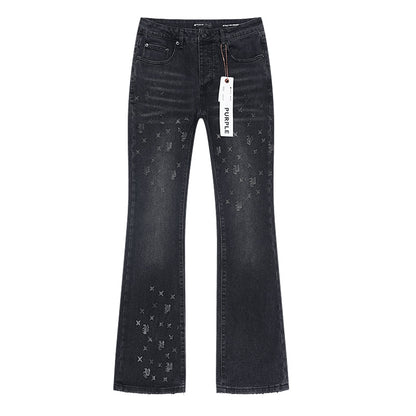 Purple Brand Laser Monogram Flare Jeans Black