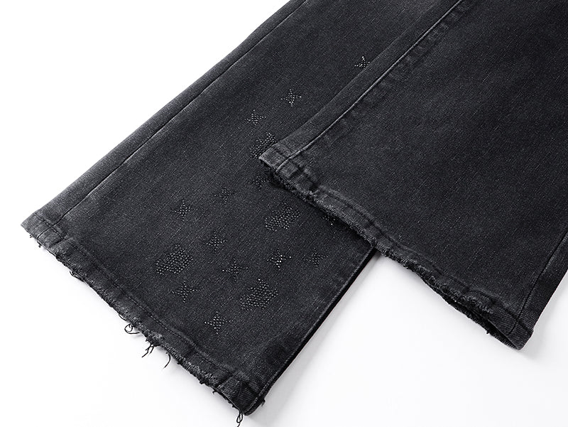 Purple Brand Laser Monogram Flare Jeans Black