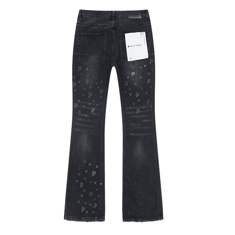 Purple Brand Laser Monogram Flare Jeans Black