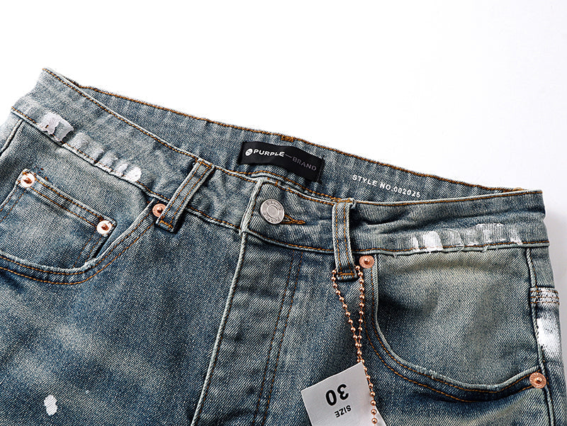 Purple Brand Wordmark Print Mud Flare Jeans Mid Indigo