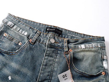 Purple Brand Wordmark Print Mud Flare Jeans Mid Indigo