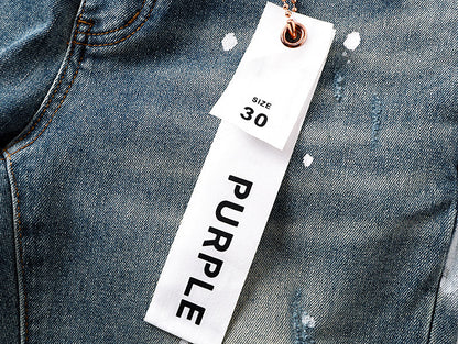 Purple Brand Wordmark Print Mud Flare Jeans Mid Indigo