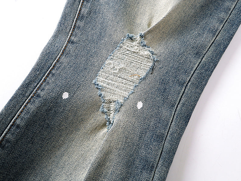 Purple Brand Wordmark Print Mud Flare Jeans Mid Indigo