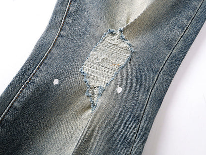 Purple Brand Wordmark Print Mud Flare Jeans Mid Indigo