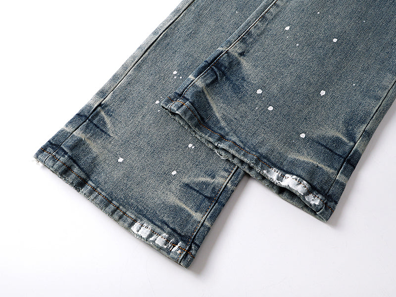 Purple Brand Wordmark Print Mud Flare Jeans Mid Indigo