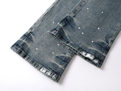 Purple Brand Wordmark Print Mud Flare Jeans Mid Indigo