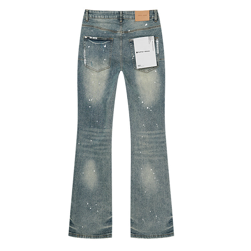 Purple Brand Wordmark Print Mud Flare Jeans Mid Indigo