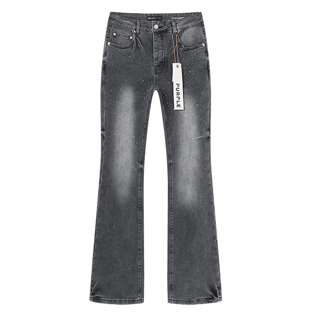Purple Brand P004 Rhinestone Splatter Flare Jeans Washed Black