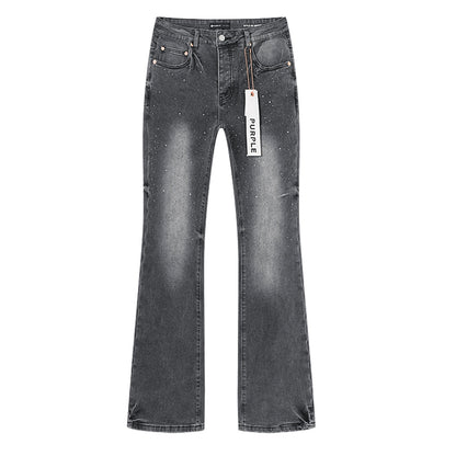 Purple Brand P004 Rhinestone Splatter Flare Jeans Washed Black