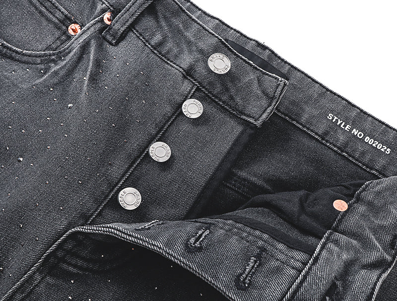 Purple Brand P004 Rhinestone Splatter Flare Jeans Washed Black