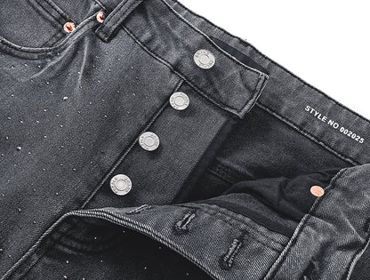 Purple Brand P004 Rhinestone Splatter Flare Jeans Washed Black