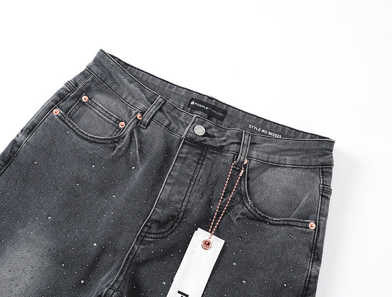 Purple Brand P004 Rhinestone Splatter Flare Jeans Washed Black