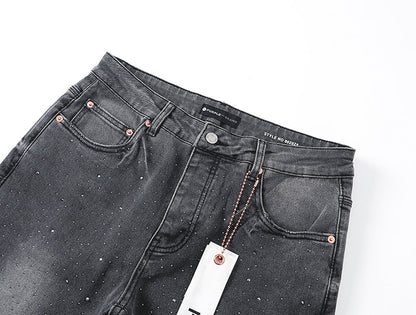 Purple Brand P004 Rhinestone Splatter Flare Jeans Washed Black