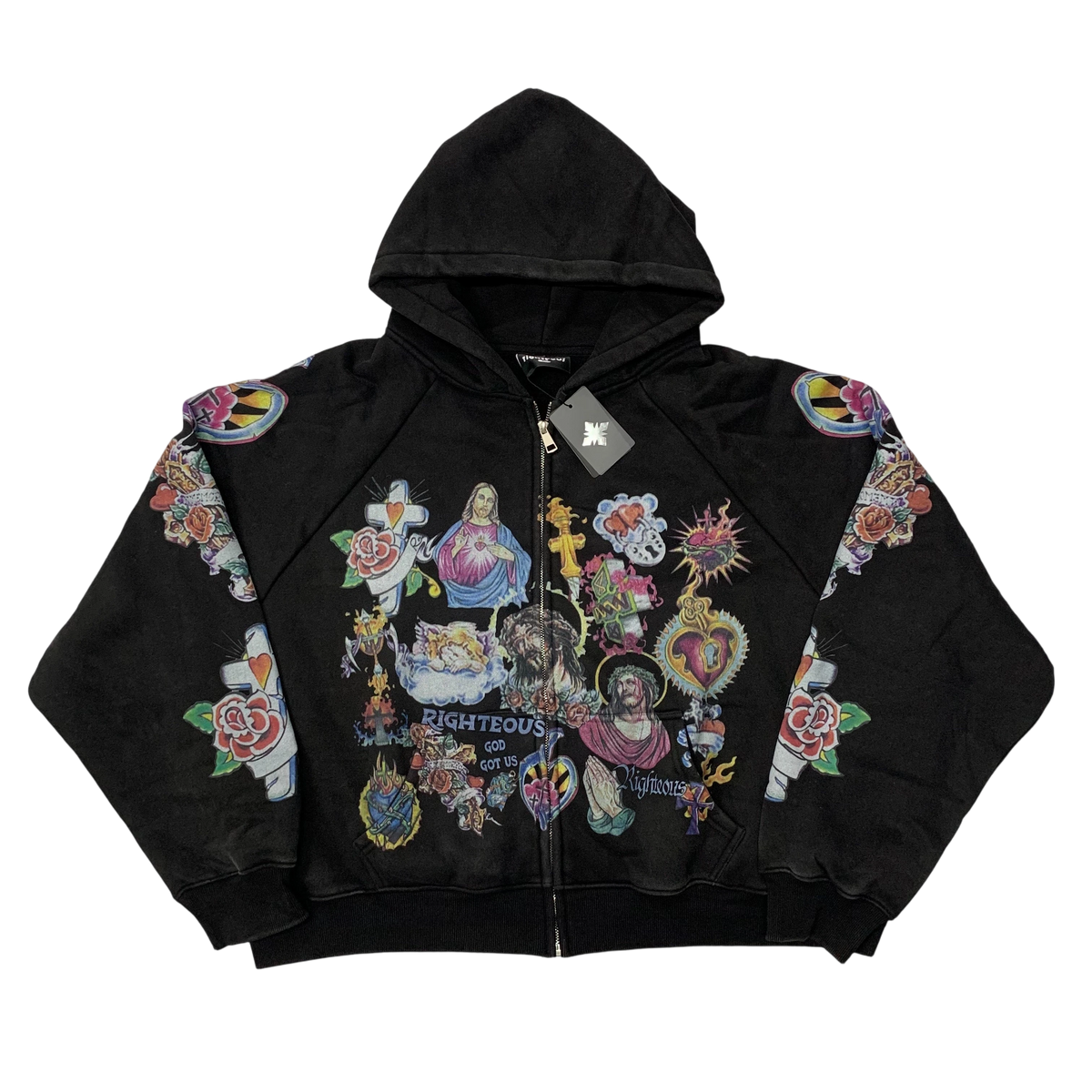 We Are Righteous Hoodie Black "Risen King" Cropped Zip-Up
