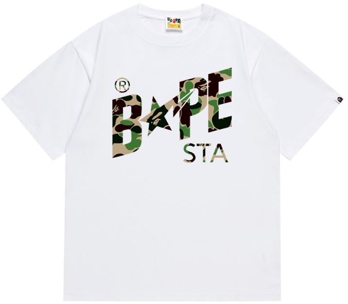 BAPE STA Logo Tee Green Camo Lettering T-Shirt