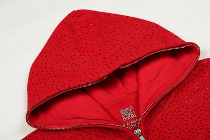 That's A Awful Lot Of Cough Syrup Red Full Zip Rhinestones Hoodie