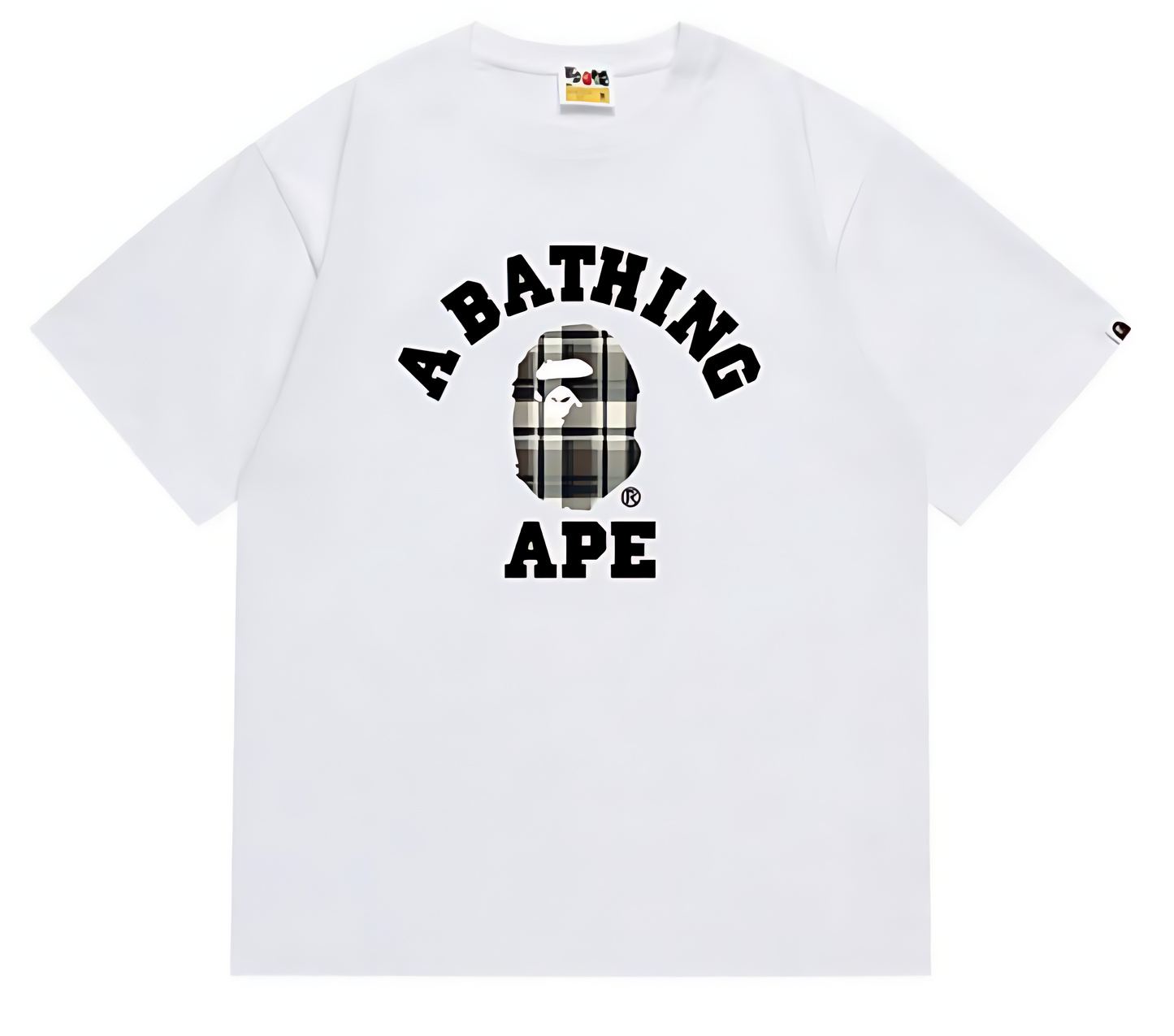 BAPE Check College Logo Graphic T Shirt Black White
