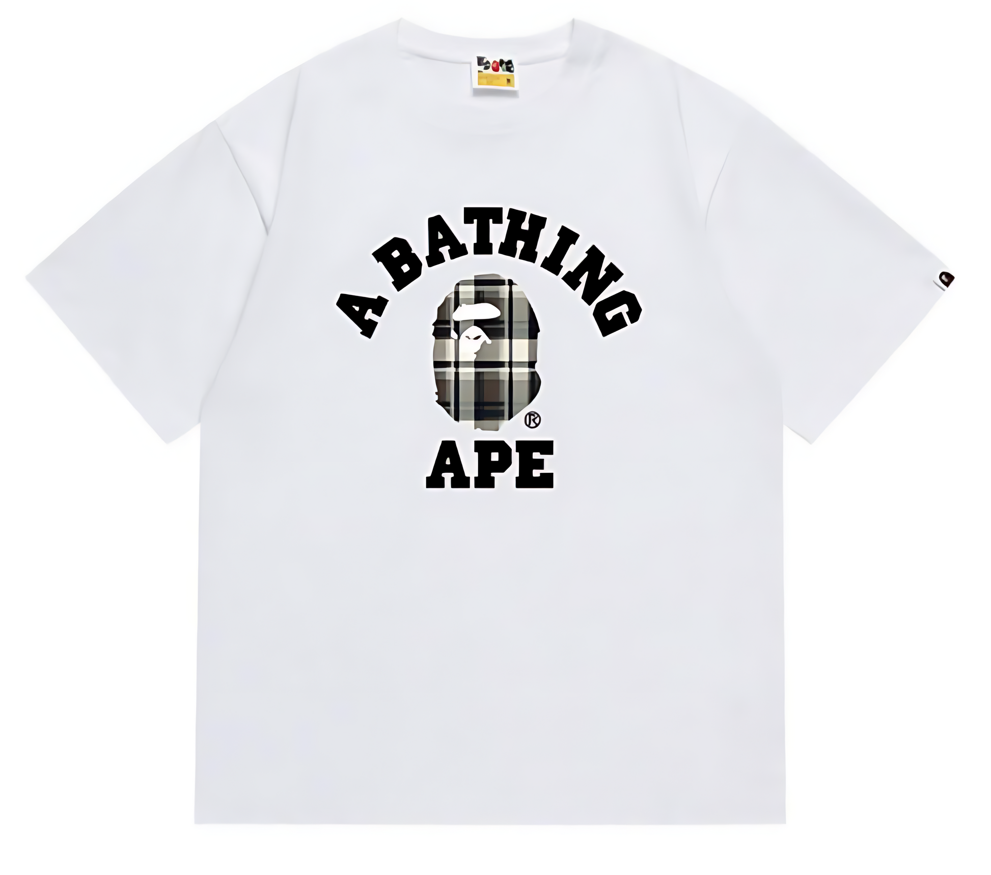 BAPE Check College Logo Graphic T Shirt Black White