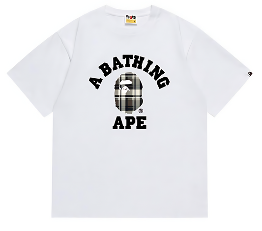 BAPE Check College Logo Graphic T Shirt Black White