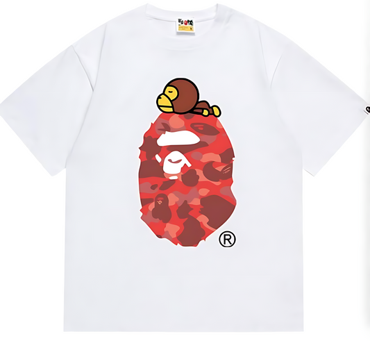 A Bathing Ape Color Camo Milo On Big Ape Tee - Red Camo